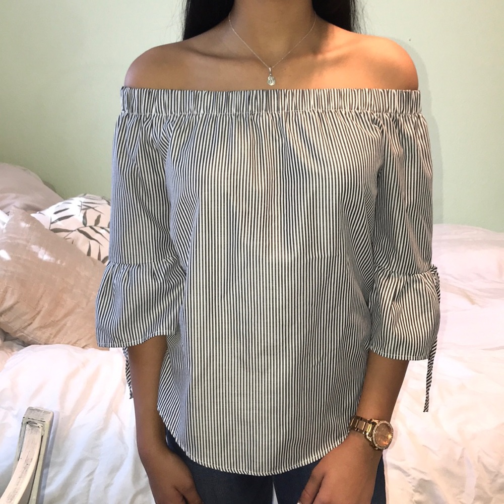 striped off the shoulder top